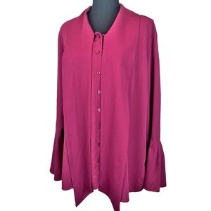 DIANE GILMAN DG2 ☆ Tie Collar Button-up Blouse Long Bell Sleeves